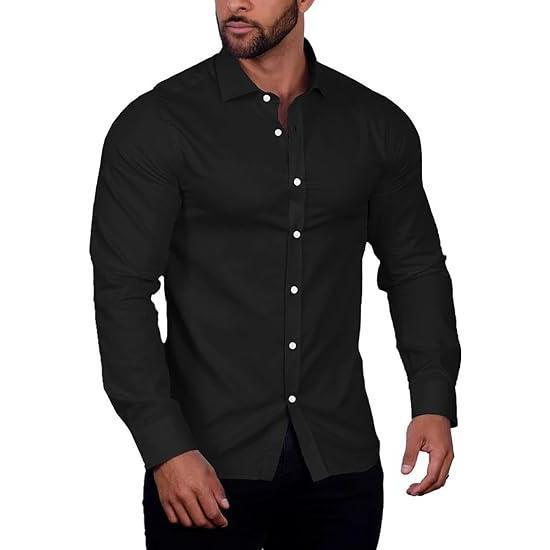 COOFANDY Men's Muscle Fit  Shirt Wrinkle Free Long Sleeve Button Down Shirt - For Business Work Casual Classic Cotton Fabric Menswear Tops Classy Elastic Pants Plaid Slim Fit Stylish Collar