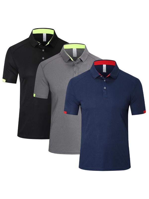 Men's Clothes Plain Stylish Half Button Front Shortsleeve Polo Shirt, Quick Drying Breathable Sports Workout Top, Casual Sporty Top for Golf Outdoor Sports, Back To School Clothes, Menswear