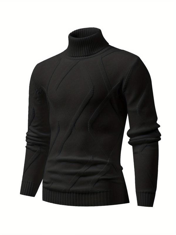 Men's Solid Turtle Neck Sweater Pullover, Regular Fit Casual Long Sleeve Jumper for Fall & Winter, Men's Knitwear for Daily Wear