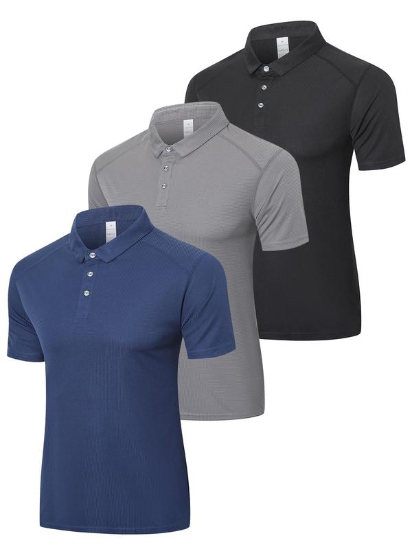 Men's Clothes Plain Stylish Half Button Front Shortsleeve Polo Shirt, Quick Drying Breathable Sports Workout Top, Casual Sporty Top for Golf Outdoor Sports, Back To School Clothes, Menswear