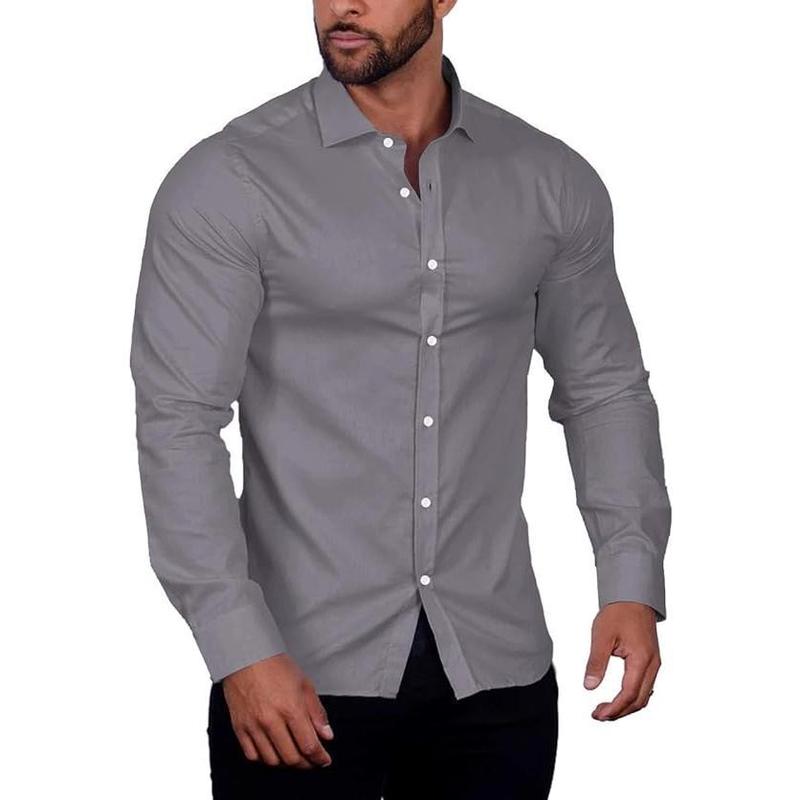 COOFANDY Men's Muscle Fit  Shirt Wrinkle Free Long Sleeve Button Down Shirt - For Business Work Casual Classic Cotton Fabric Menswear Tops Classy Elastic Pants Plaid Slim Fit Stylish Collar