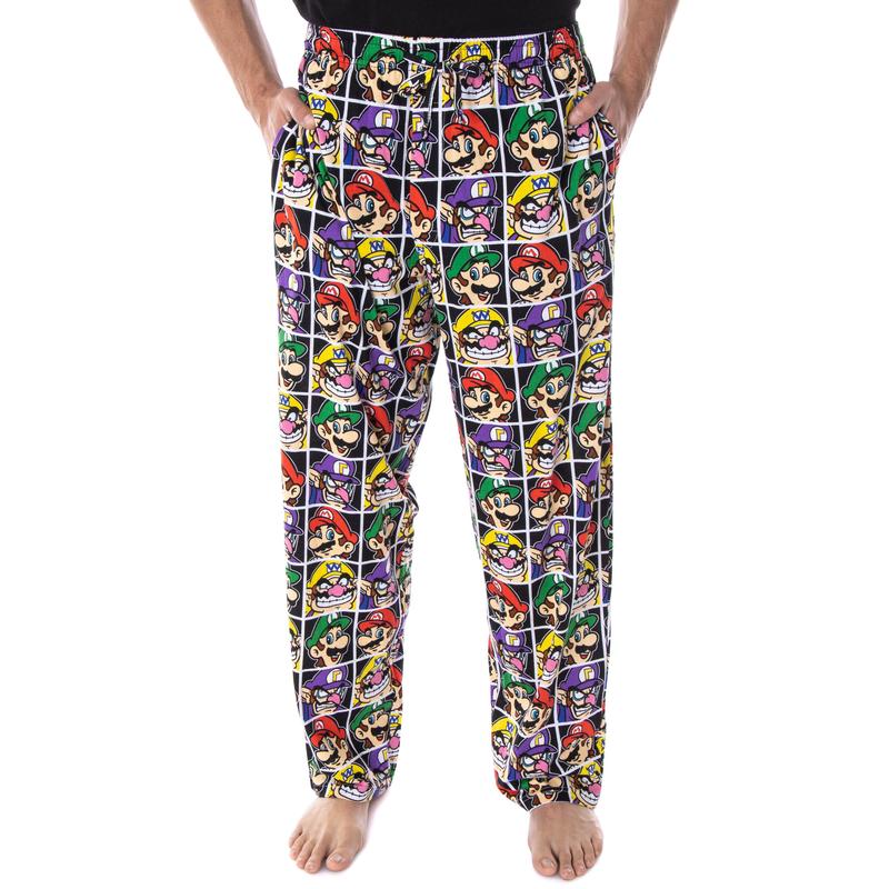 Nintendo Men's Mario and Villains Grid Soft Touch Cotton Pajama Pants