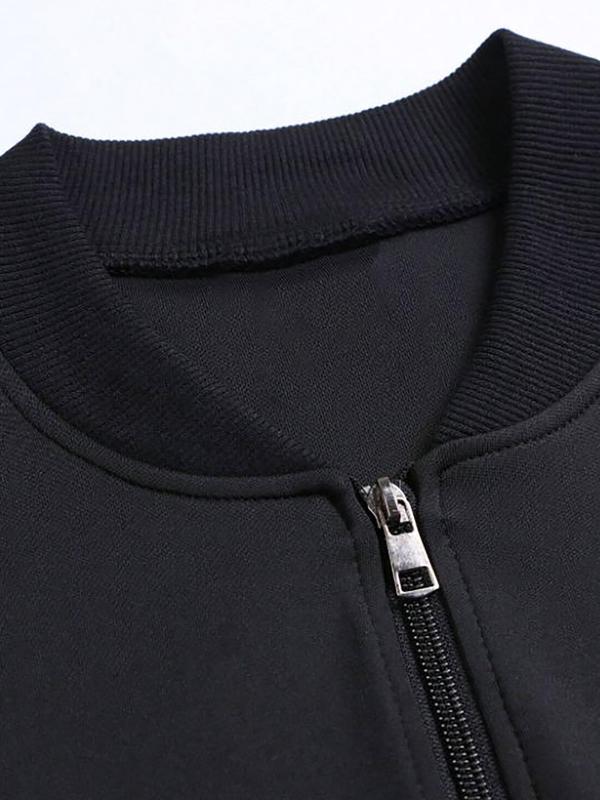 Men's Letter Print Pocket Zip Up Jacket, Regular Fit Casual Long Sleeve Stand Collar Outerwear for Spring & Fall, Fashion Men's Clothes for Daily Wear