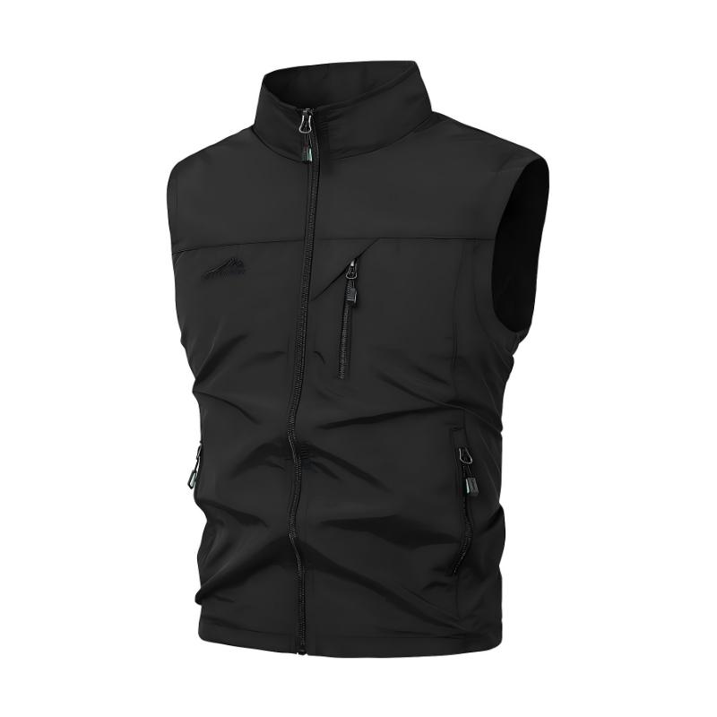 Men's Fleece-Lined Sleeveless Turtle Neck Vest Jacket - Water-Resistant, Multi-Zipper Pockets, Breathable, Casual, Zip-Up, Spring and Fall Essential for Outdoor Activities, Hiking, Camping, and Travel