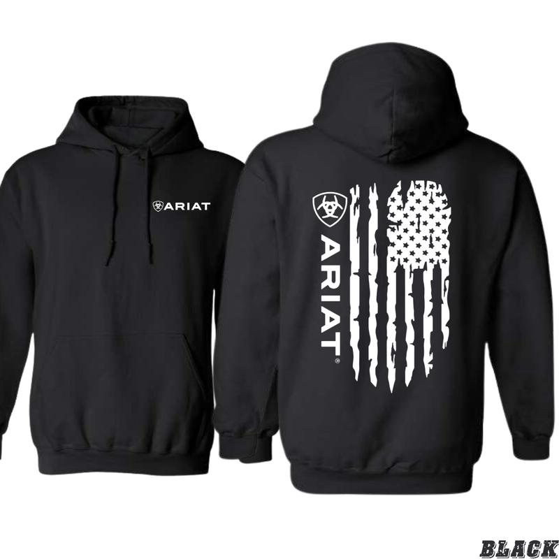 Ariat Hoodie - Rugged American Flag Design with Ariat Logo, Unisex Sweatshirt for Casual Wear and Outdoor Adventure - tiktok shop, Menswear, Sweatshirts