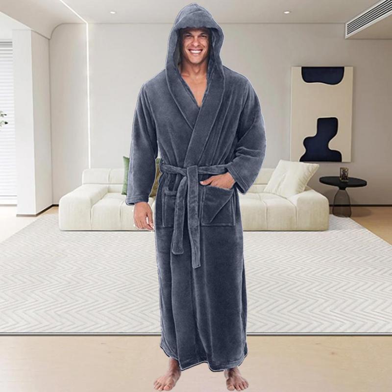 Plush Hooded Bathrobe Luxurious Men's Hooded Bathrobe with Adjustable Belt Super Soft Fluffy Texture Highly for Ultimate