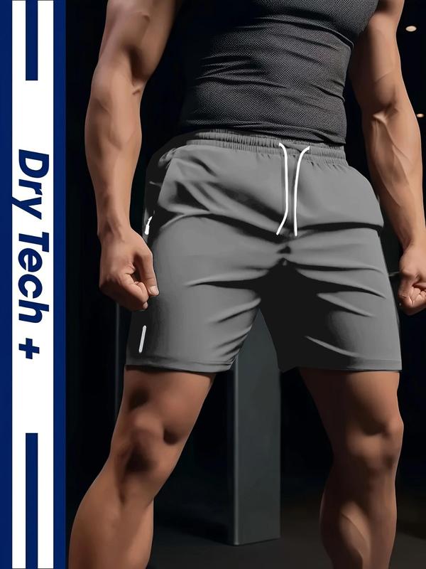 Men's Solid Drawstring Waist Shorts, Casual Regular Fit Pocket Zipper Shorts for Summer, Mens Shorts, Men's Bottoms for Daily Wear, Shorts for Men, 2000s Shorts