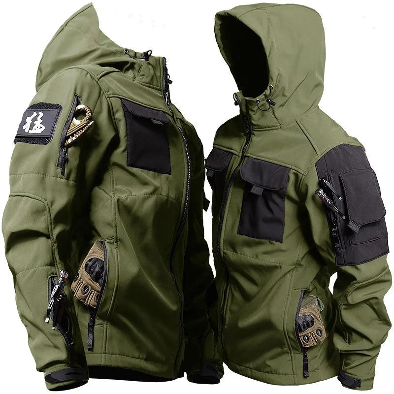 Men's Military-Inspired Tactical Jacket and Waterproof Cargo Pants Set for Outdoor Activities