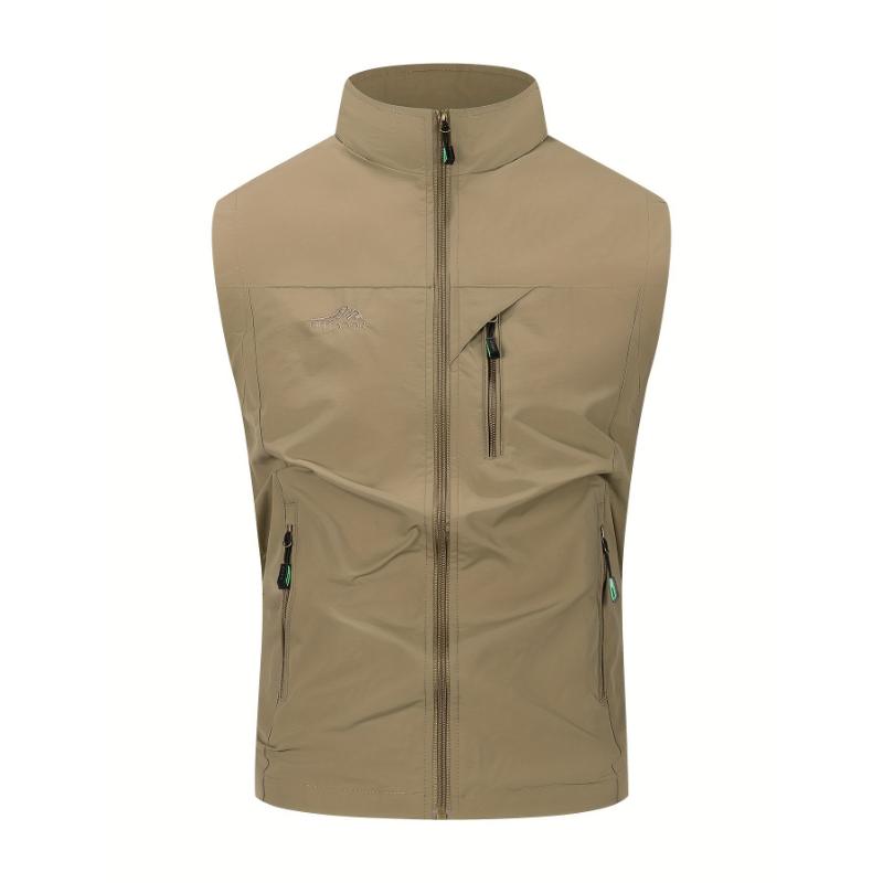 Men's Fleece-Lined Sleeveless Turtle Neck Vest Jacket - Water-Resistant, Multi-Zipper Pockets, Breathable, Casual, Zip-Up, Spring and Fall Essential for Outdoor Activities, Hiking, Camping, and Travel