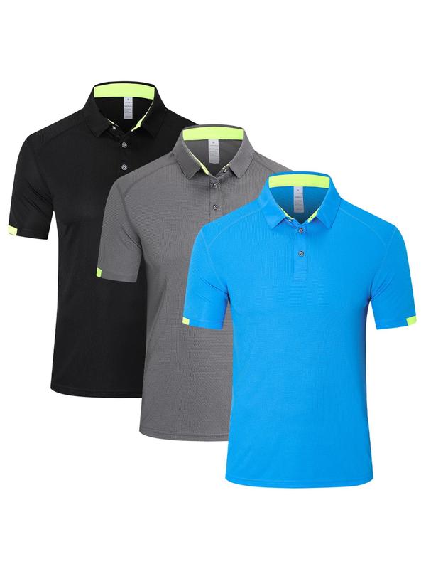 Men's Clothes Plain Stylish Half Button Front Shortsleeve Polo Shirt, Quick Drying Breathable Sports Workout Top, Casual Sporty Top for Golf Outdoor Sports, Back To School Clothes, Menswear