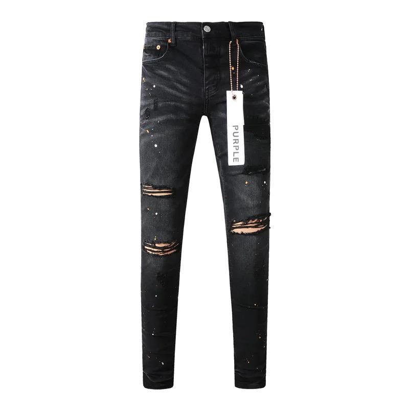 2024 New Fashion Trendy High Quality Jeans Classic Retro American High Street Painted Holes Black Washed Skinny Jeans Men