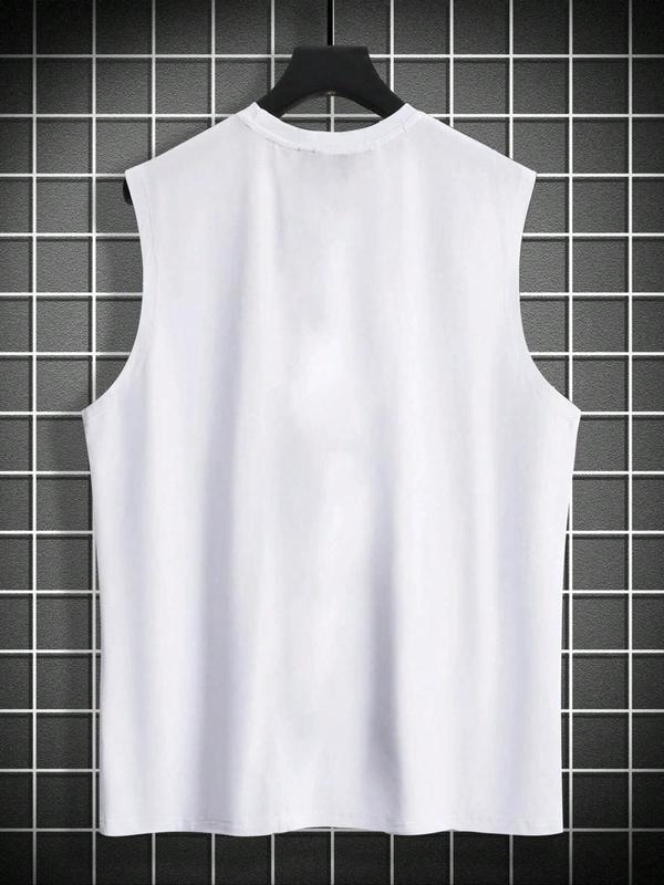 Men's Letter & Flag Print Round Neck Tank Top, Regular Fit Casual Sleeveless Crew Neck Top for Summer, Fashion Men's Clothes for Daily Wear