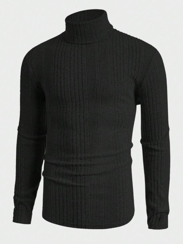 Men's Solid Turtle Neck Ribbed Knit Top, Regular Fit Casual Long Sleeve Jumper for Fall & Winter, Men's Knitwear for Daily Wear