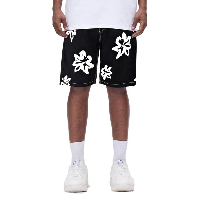 GINGTTO Mens Denim Shorts Slim Fit Stretch Printing Street Hip Hop Shorts Jeans Jorts Men Essentials New Shorts