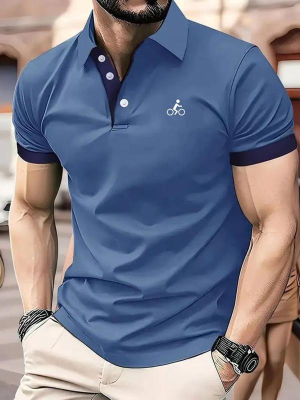 Men's Regular Fit Contrast Binding Short Sleeve Polo Shirt, Casual Button Collar Top for Summer, Fashion Men's Clothes for Daily Wear