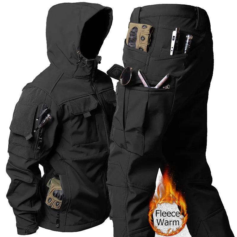 Men's Military-Inspired Tactical Jacket and Waterproof Cargo Pants Set for Outdoor Activities