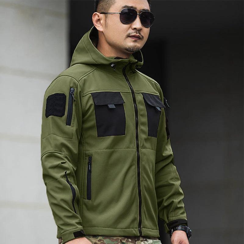 Men's Military-Inspired Tactical Jacket and Waterproof Cargo Pants Set for Outdoor Activities