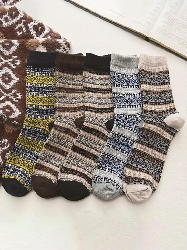 Men's 5 Pairs Ethnic Pattern Crew Socks, Retro Casual Soft Comfy Breathable Mid-calf Socks For Daily Wear, Men's Socks & Hosiery