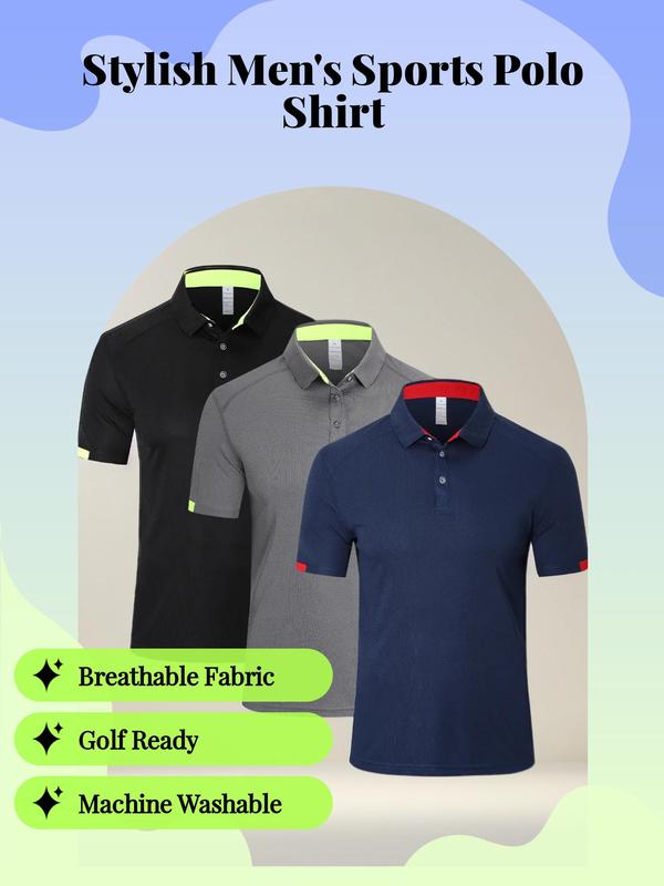 Men's Clothes Plain Stylish Half Button Front Shortsleeve Polo Shirt, Quick Drying Breathable Sports Workout Top, Casual Sporty Top for Golf Outdoor Sports, Back To School Clothes, Menswear