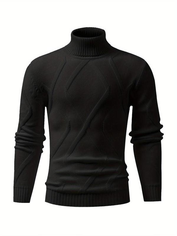 Men's Solid Turtle Neck Sweater Pullover, Regular Fit Casual Long Sleeve Jumper for Fall & Winter, Men's Knitwear for Daily Wear