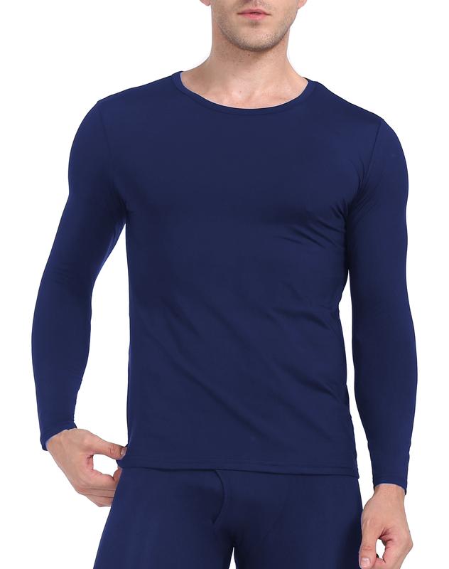 Mens Thermal Shirts Fleece Lined Crew Neck Top Stretch Long Sleeve Base Layer Pullover