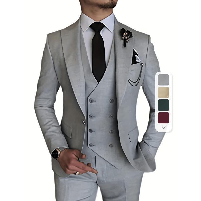 3-Piece Men's Suit - Sleek Slim Fit with One Button Blazer, Versatile Vest, and Trousers - Ideal for Formal Events, Business Meetings, and Weddings