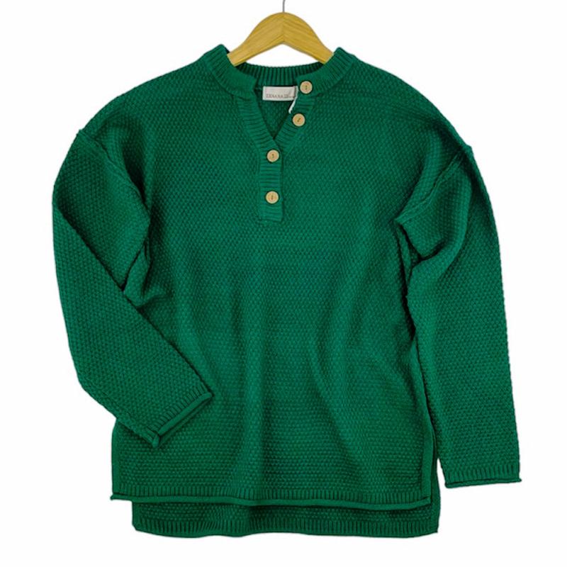 Henley Basic Sweater - HUNTER GREEN