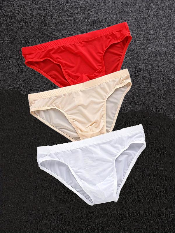 Men's 3pcs Solid Color Basic Panty, Soft Breathable Comfy Underpants for Daily Wear, Underwear for All Seasons