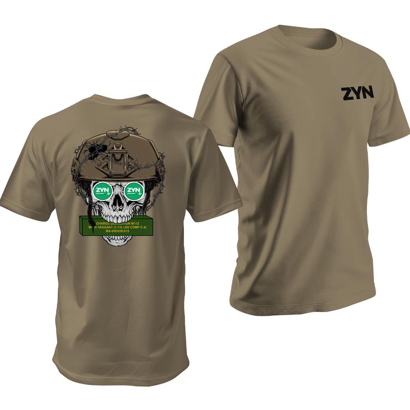 Zyn Combat Engineer Skull Tshirt - Zyn Flavors 12B & 1371 MOS Tee - Menswear Cotton Men's Shortsleeve Top Crewneck Unisex T-Shirt Warriors Streetwear