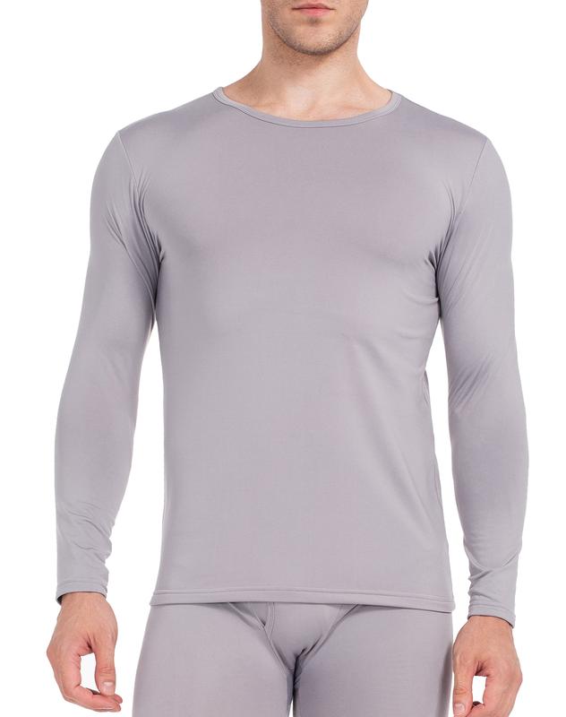 Mens Thermal Shirts Fleece Lined Crew Neck Top Stretch Long Sleeve Base Layer Pullover