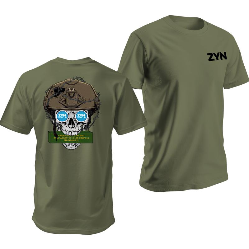 Zyn Combat Engineer Skull Tshirt - Zyn Flavors 12B & 1371 MOS Tee - Menswear Cotton Men's Shortsleeve Top Crewneck Unisex T-Shirt Warriors Streetwear