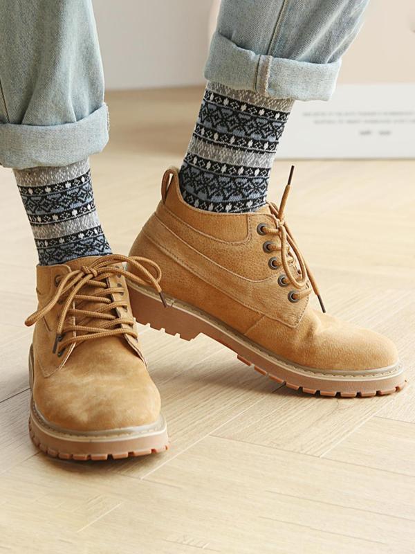 Men's 5 Pairs Ethnic Pattern Crew Socks, Retro Casual Soft Comfy Breathable Mid-calf Socks For Daily Wear, Men's Socks & Hosiery