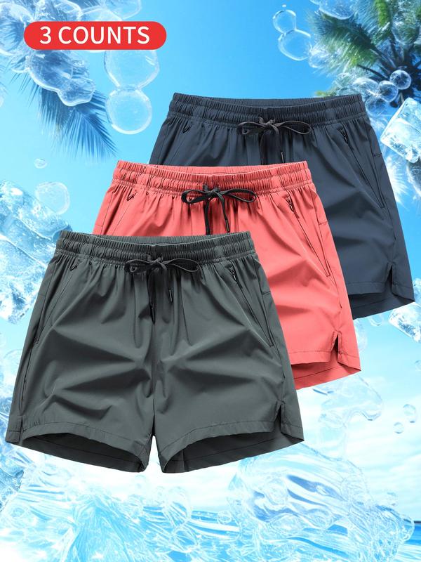 Men's Solid Drawstring Waist Beach Shorts, Casual Breathable Pocket Shorts for Summer, Men's Bottoms for Beach Vacation