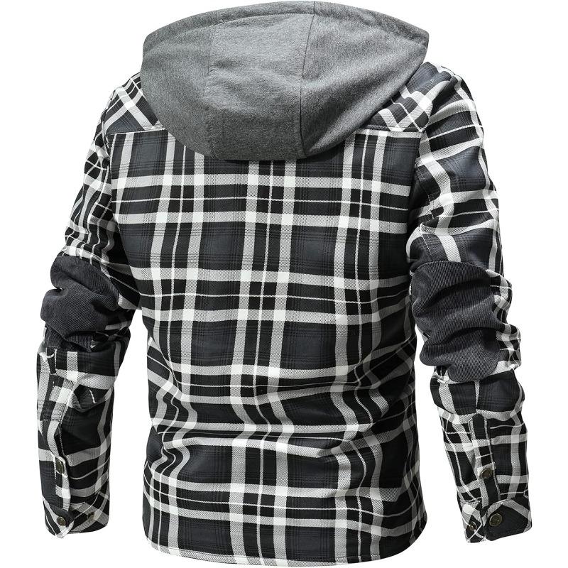 Men's Hooded Coat Casual Thicken Plaid Work Flannel Snap Sherpa Lined Fleece Shirt Jacket Menswear Evening Outdoor Pockets Top Warmer Long Sleeve