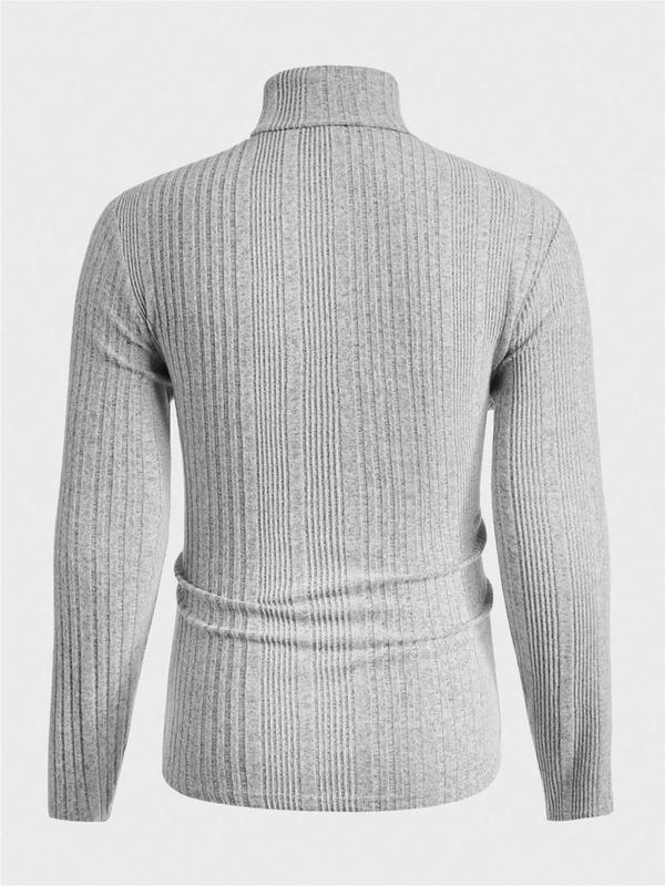 Men's Solid Turtle Neck Ribbed Knit Top, Regular Fit Casual Long Sleeve Jumper for Fall & Winter, Men's Knitwear for Daily Wear