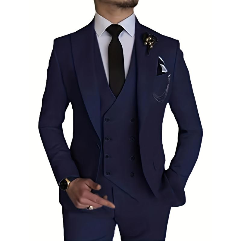 3-Piece Men's Suit - Sleek Slim Fit with One Button Blazer, Versatile Vest, and Trousers - Ideal for Formal Events, Business Meetings, and Weddings