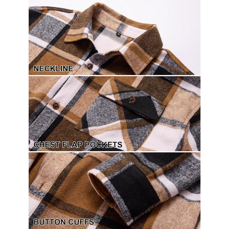 Mens Flannel Shirts Jackets Casual Shackets Button Down Long Sleeve Plaid Shirt Lightweight Jackets with Pockets