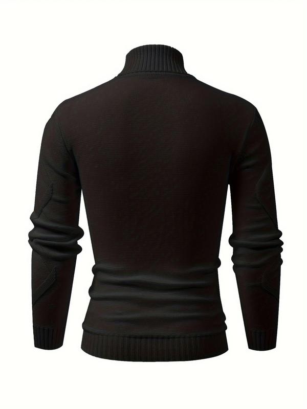 Men's Solid Turtle Neck Sweater Pullover, Regular Fit Casual Long Sleeve Jumper for Fall & Winter, Men's Knitwear for Daily Wear