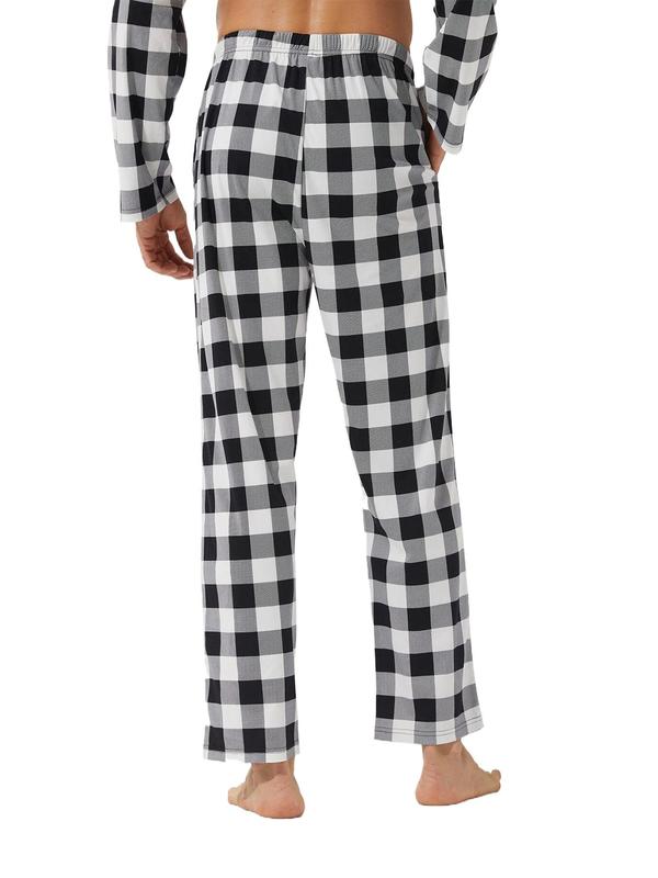 Men's Plaid Print Drawstring Waist Lounge Pants, Casual Comfy Pocket Design Sleep Pants for All Seasons, Men's Sleepwear for Daily Wear