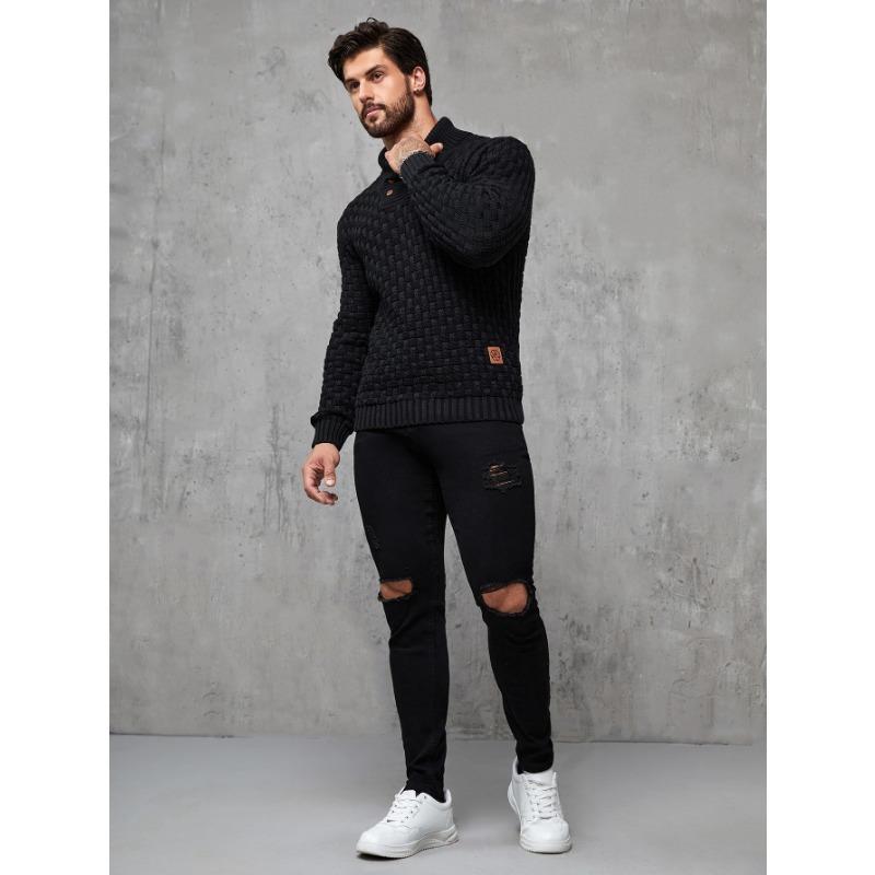 Mens Crewneck Long Sleeve Textured Ribbed Edge Pullover Sweaters Knitted Sweater Tops Knitwear Menswear Longsleeves Knife