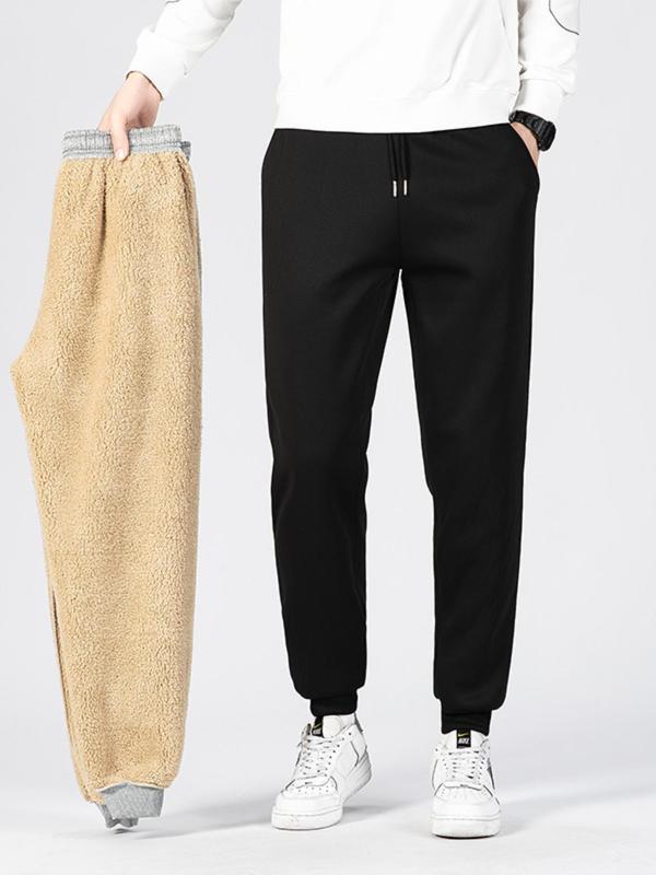 Men's Letter Print Thermal Lined Drawstring Waist Sweatpants, Lazy Boy Casual Regular Fit Pocket Elastic Waist Jogger Pants for Fall & Winter, Men's Trousers Pro Clubs Sweatpants