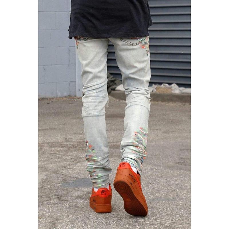 Men Cotton Long Denim Jeans Pants Distressed Skinny Slim Fit