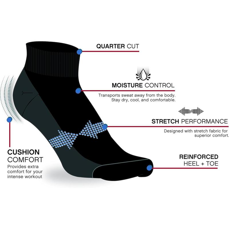 Mens Athletic Socks  Cushion High Quarter Cut Socks (6 Pack)