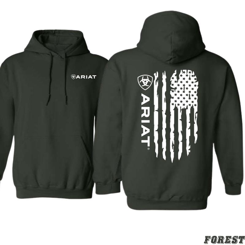 Ariat Hoodie - Rugged American Flag Design with Ariat Logo, Unisex Sweatshirt for Casual Wear and Outdoor Adventure - tiktok shop, Menswear, Sweatshirts