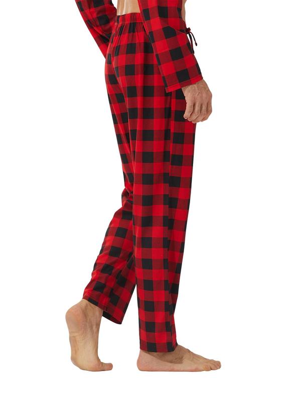 Men's Plaid Print Drawstring Waist Lounge Pants, Casual Comfy Pocket Design Sleep Pants for All Seasons, Men's Sleepwear for Daily Wear