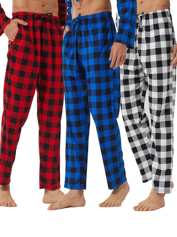 Men's Plaid Print Drawstring Waist Lounge Pants, Casual Comfy Pocket Design Sleep Pants for All Seasons, Men's Sleepwear for Daily Wear