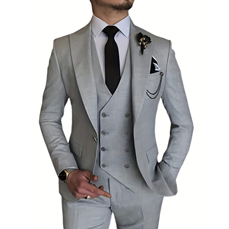 3-Piece Men's Suit - Sleek Slim Fit with One Button Blazer, Versatile Vest, and Trousers - Ideal for Formal Events, Business Meetings, and Weddings