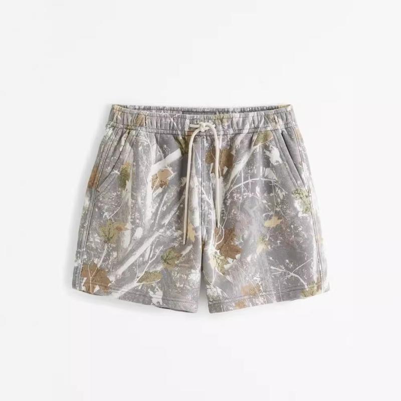 Maple Leaf Print Camo SweatShorts for Men and Women - Trendy Hunting Sweatpants with Drawstring - Fall Fashion Clothes - Fabric, Casual