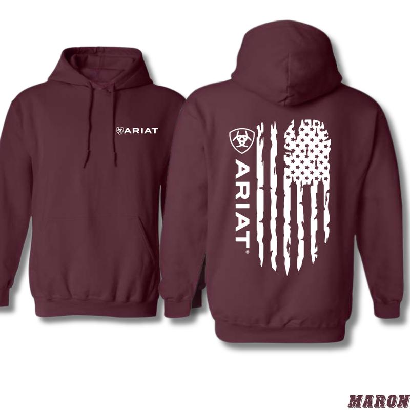 Ariat Hoodie - Rugged American Flag Design with Ariat Logo, Unisex Sweatshirt for Casual Wear and Outdoor Adventure - tiktok shop, Menswear, Sweatshirts