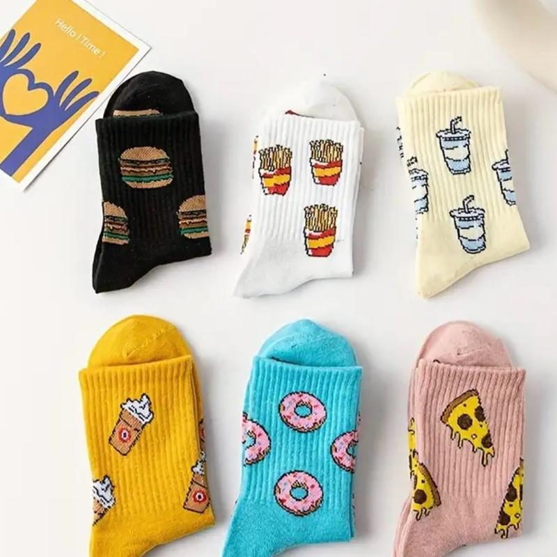 Fast Food Variety Men's Comfort Socks - Cotton, Unisex, Size 5-8 - Womenswear, Underwear season sock cute sock for cotton sock fashion cozy casual comfy woman sock lady sock colored low cut  Soft Stylish winter warm print crew warm sock stocking christmas